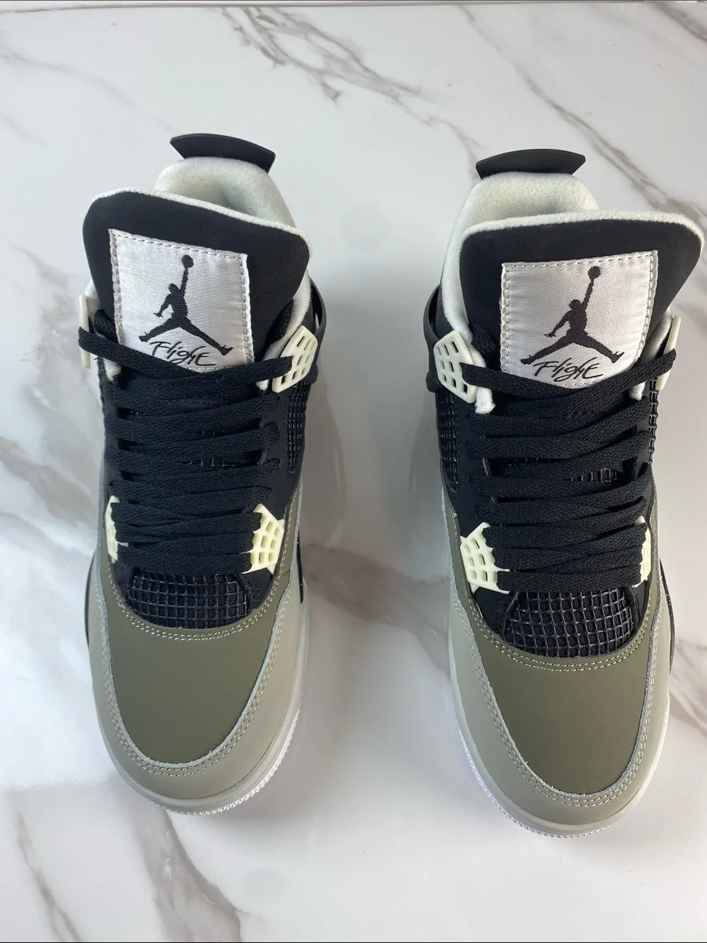 Jordan Retro 4 Sneakers in Olive Green, Black, Cream